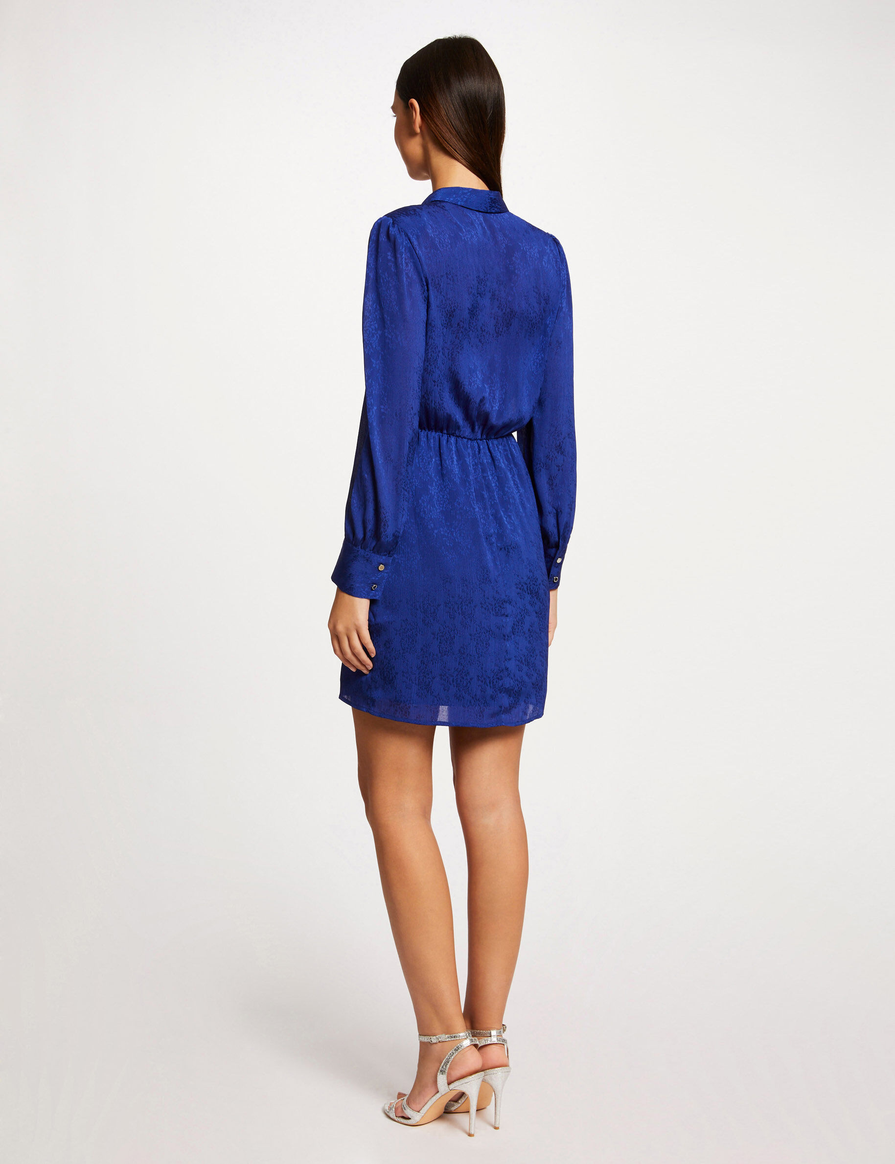 Robe droite drapée satinée imprimée bleu electrique femme - bleu_electrique