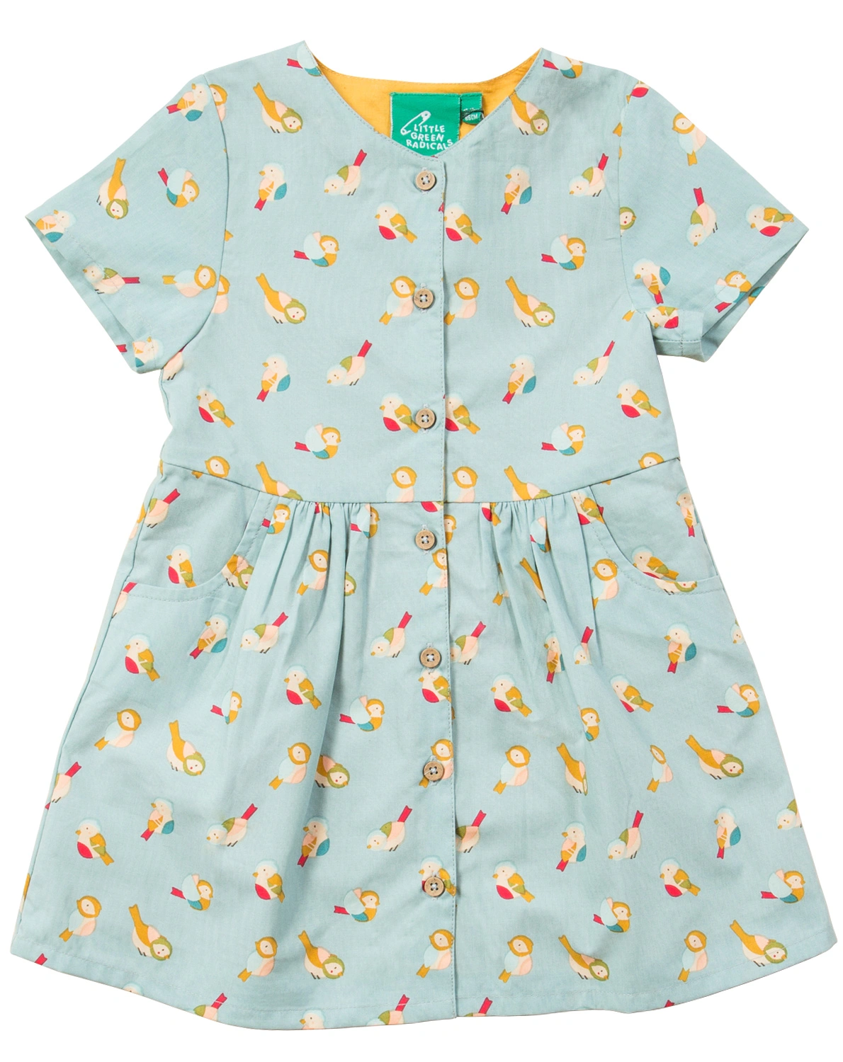 Kurzarmkleid RAINBOW BIRDS mit Knöpfen in hellblau