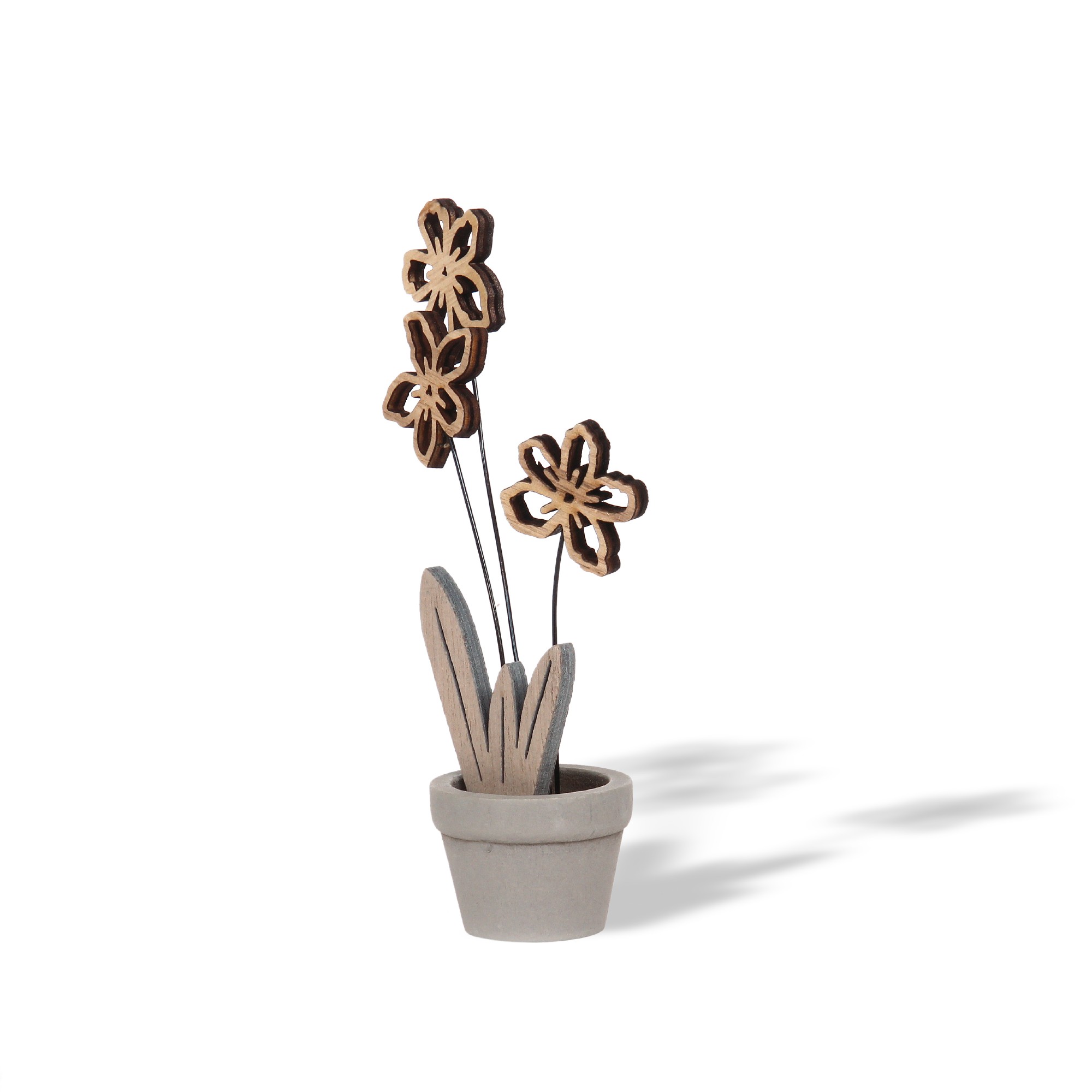 Holzfigur '3 Blumen im Topf', natur, H 16 cm, B 10,5 cm, L 5 cm von fischer's lagerhaus