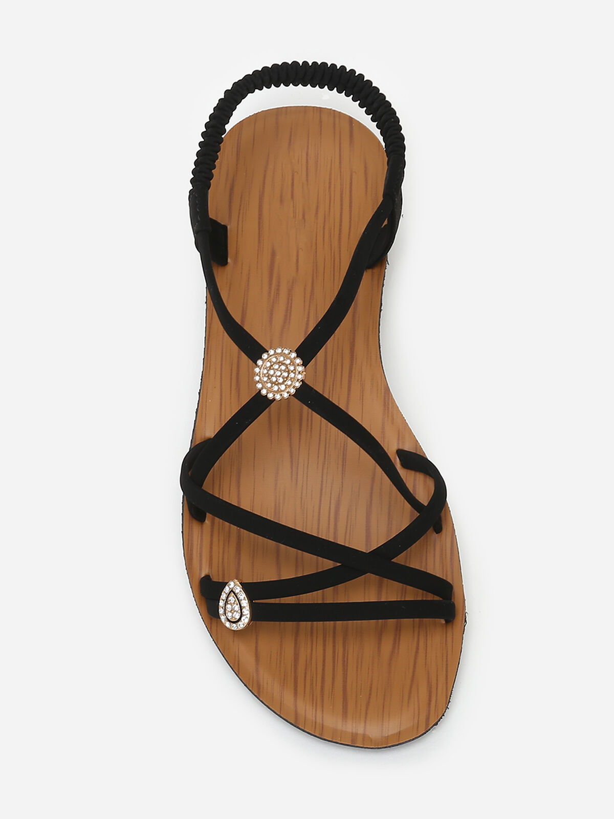 Sandales multi-brides à bijoux en strass- Noir