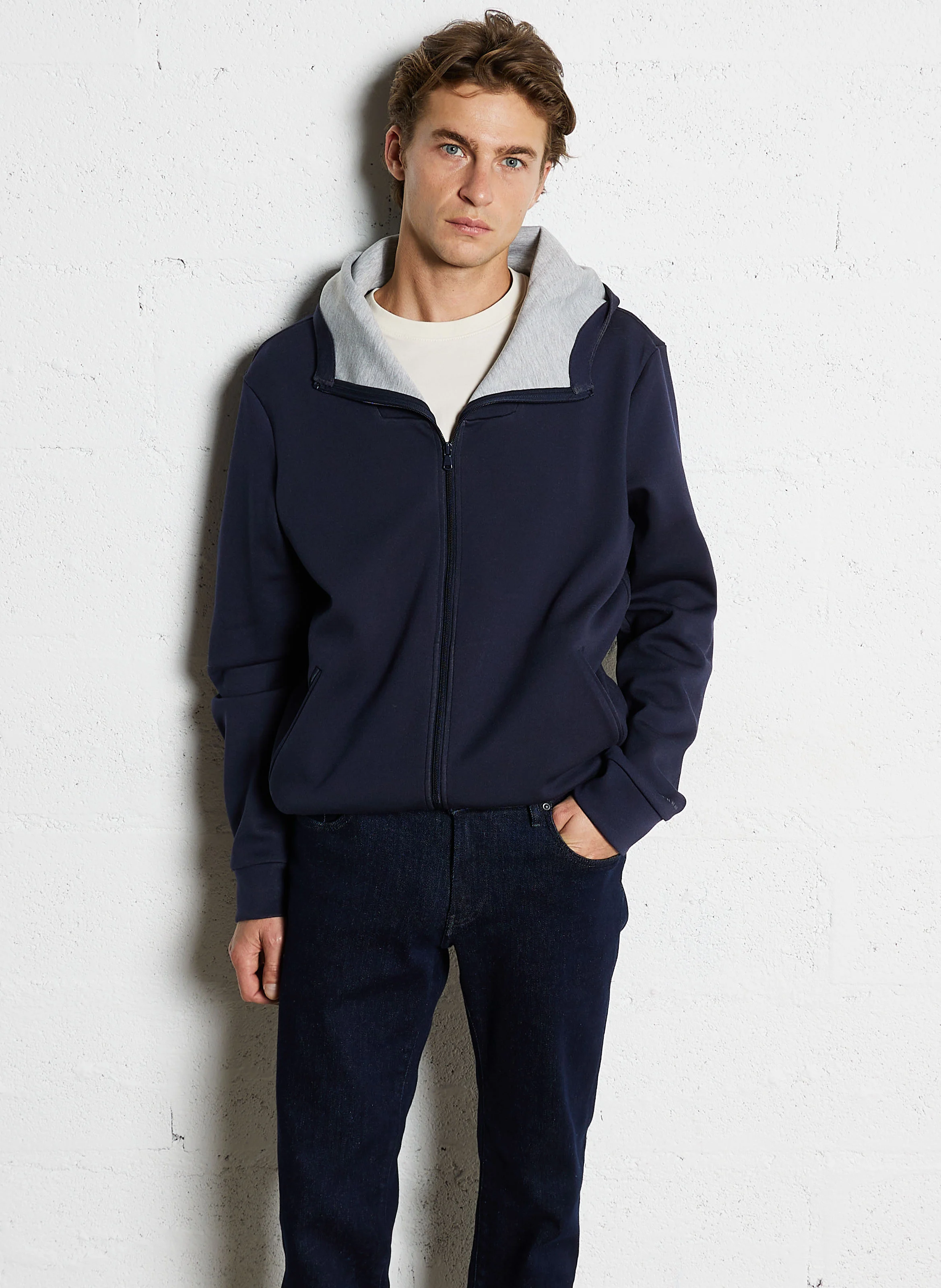 Sweat à capuche zippé droit | Bleu