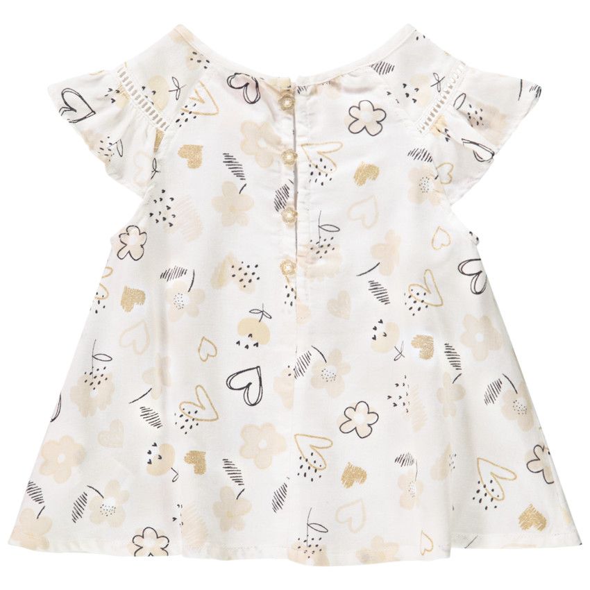 Top à manches courtes volantées en satin pour bébé fille - Ecru