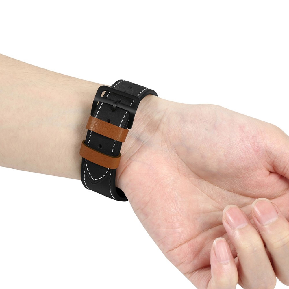 Apple Watch (49/46/45/44 mm) Echtleder Ersatz Armband mit Dornschliesse (Gelenkumfang 180-225 mm) - Schwarz