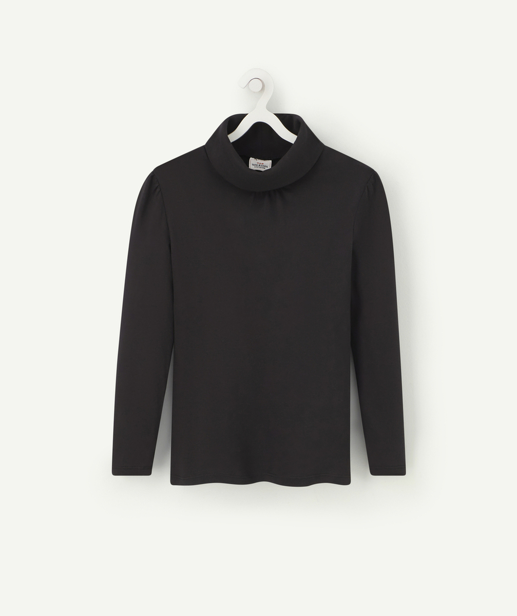 SOUS-PULL NOIR UNI FILLE MANCHES LONGUES ET COL ROULÉ
