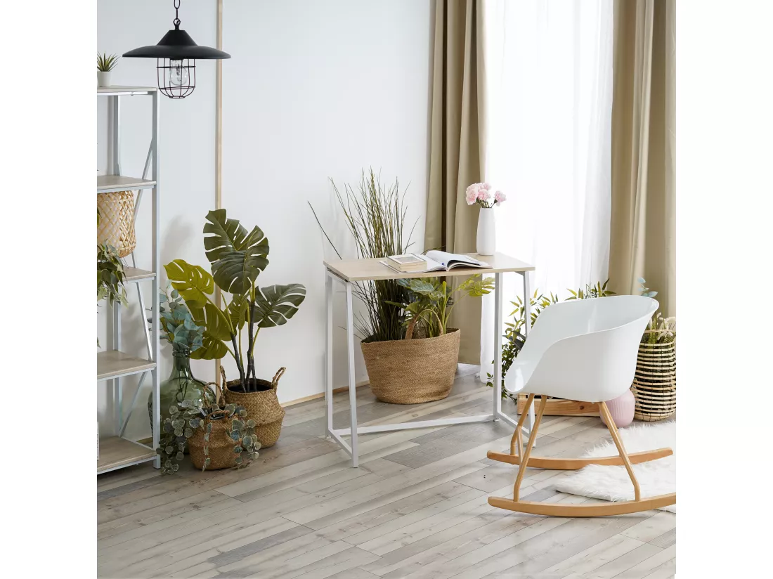 Bureau Pliable Imitation Chêne et métal Blanc Style Industriel