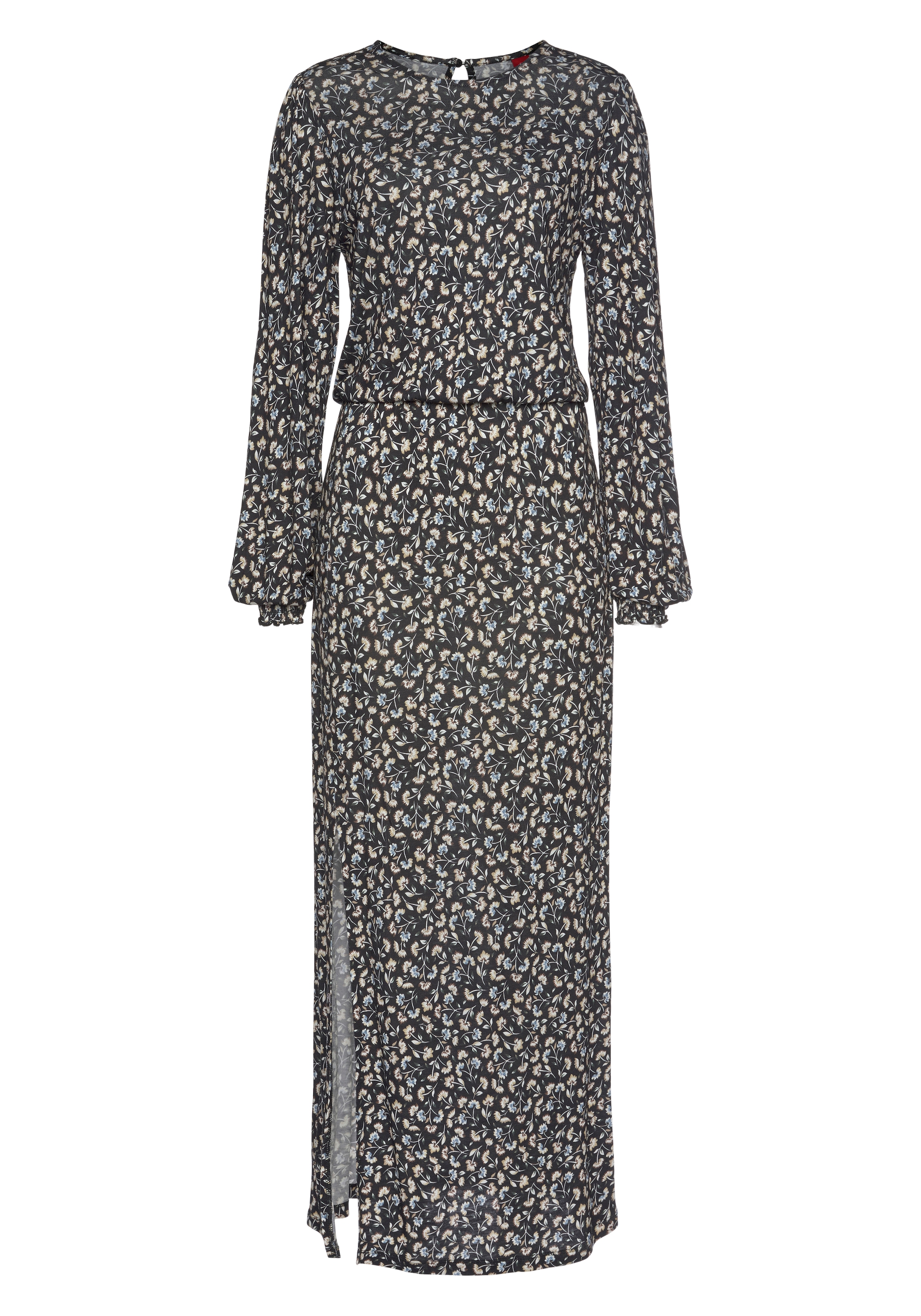 LASCANA Midikleid mit Blümchendruck und Beinschlitz, Druckkleid, langärmlig,
