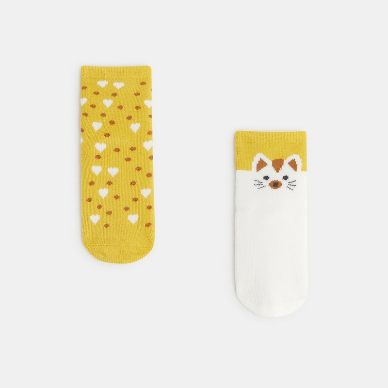 Chaussettes chat anti-glisse jaunes bébé fille