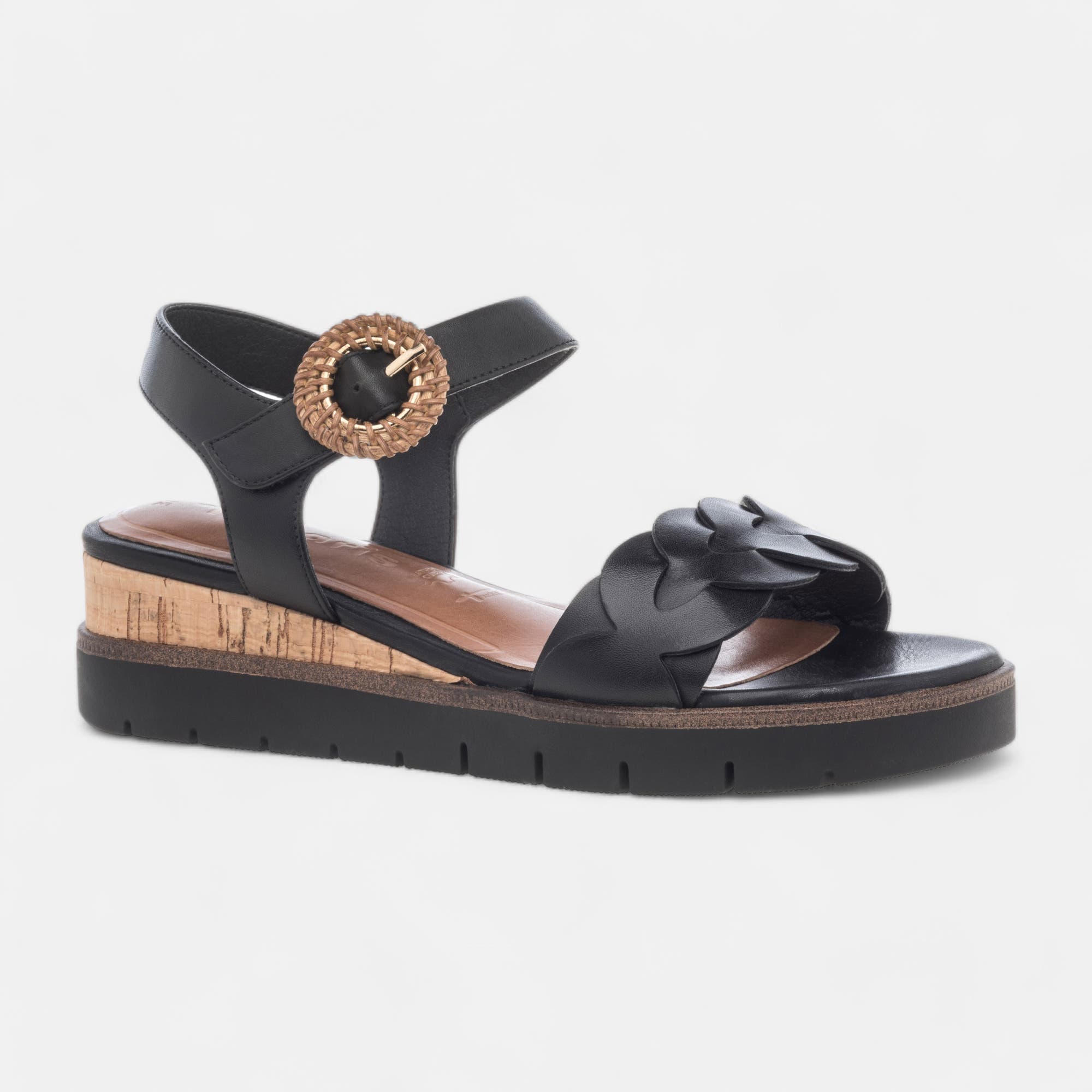 Sandales à talon compensé Femme en cuir noir