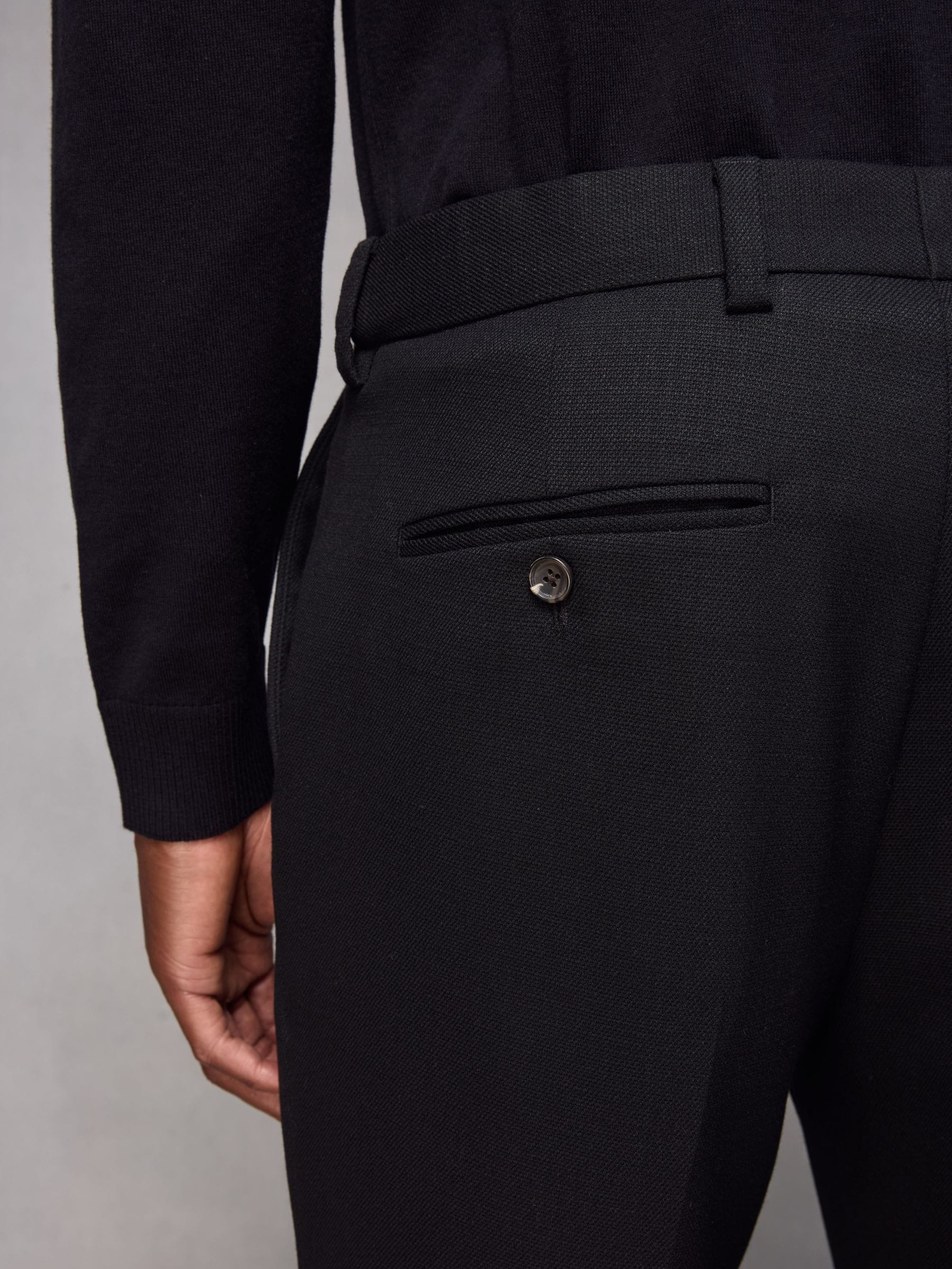 Zwart - Normale pasvorm chique broek met wol