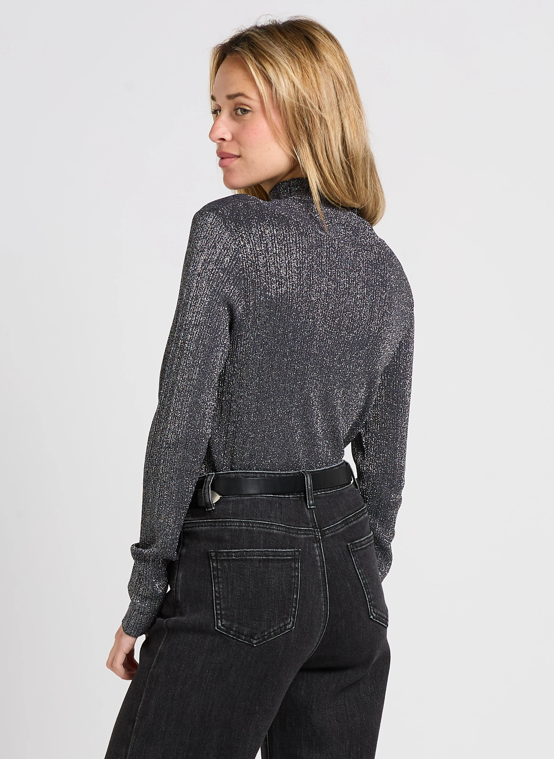 PRISIL - Pull col montant pailleté | Noir