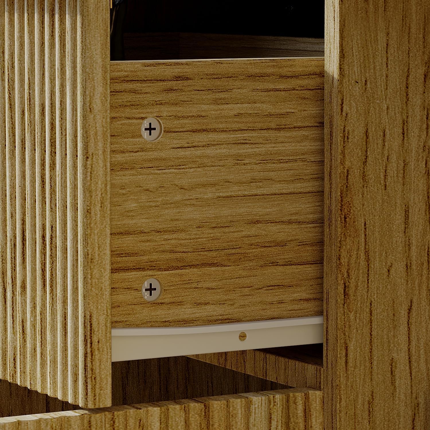 Caldion Sideboard mit 3 Türen und 1 Schublade kommode Wohnzimmer für Küchenschrank Küchenschrank Sideboard mit Schubladen Flur möbel buffetschrank Natürliche Holzfarbe 140x38.9x80cm