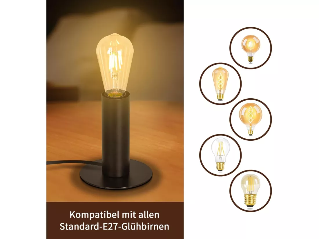 NETTLIFE lampe de chevet lampe de table vintage E27 noir MAX.40W rétro industriel