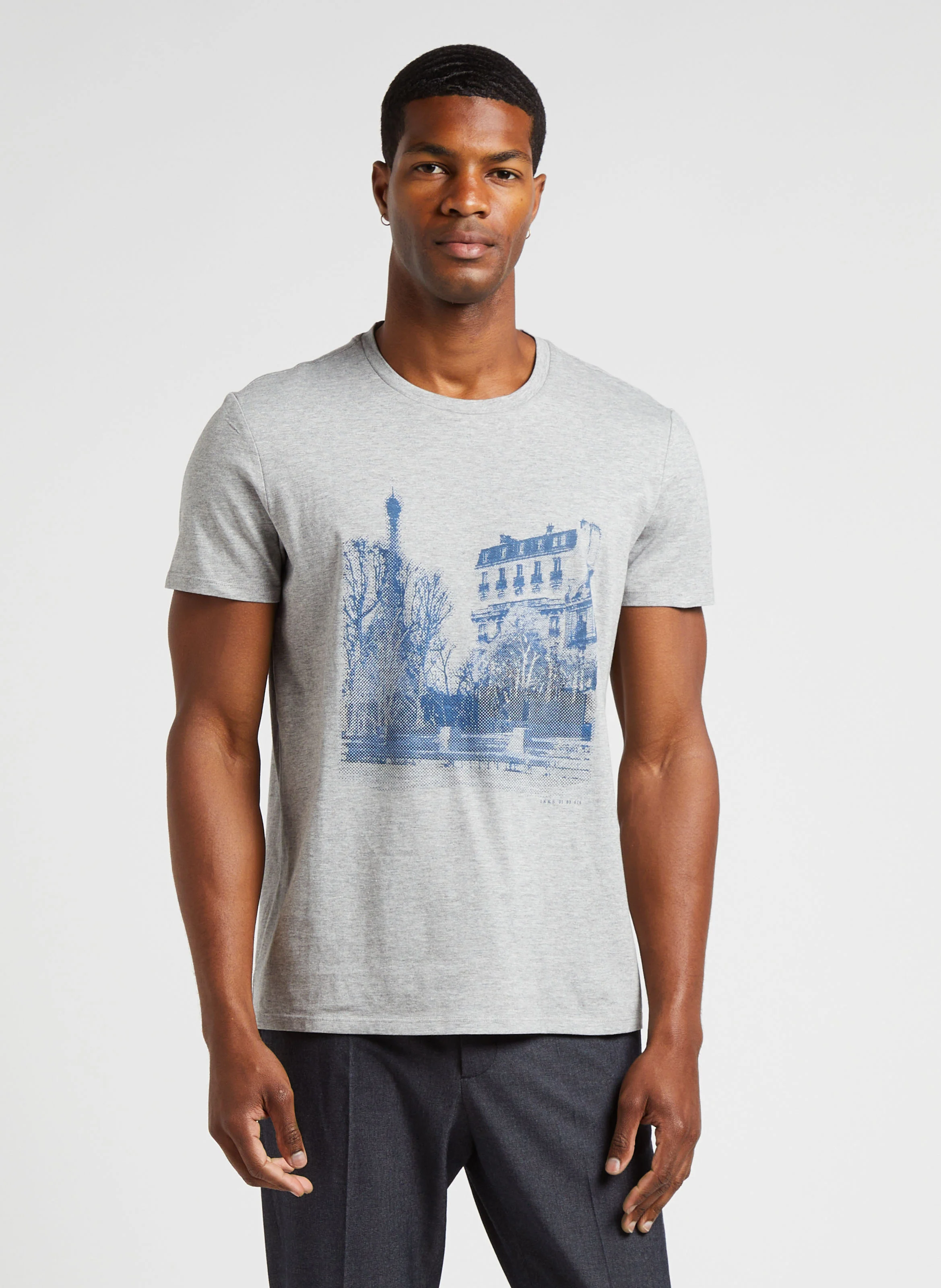 Tee-shirt col rond sérigraphié en coton mélangé| Gris
