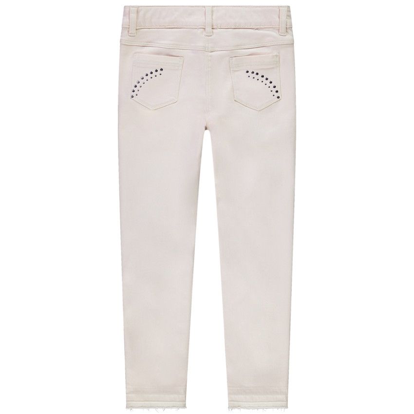 Jean slim uni en denim avec rivets décoratifs pour fille - Ecru