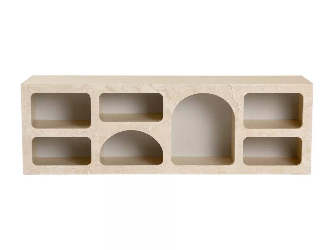 Meuble TV avec 7 niches - Effet marbre beige - LUELA