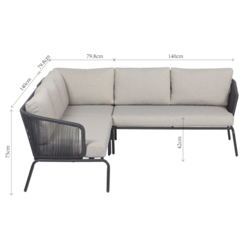 Loungeset Kopenhagen antraciet metaal