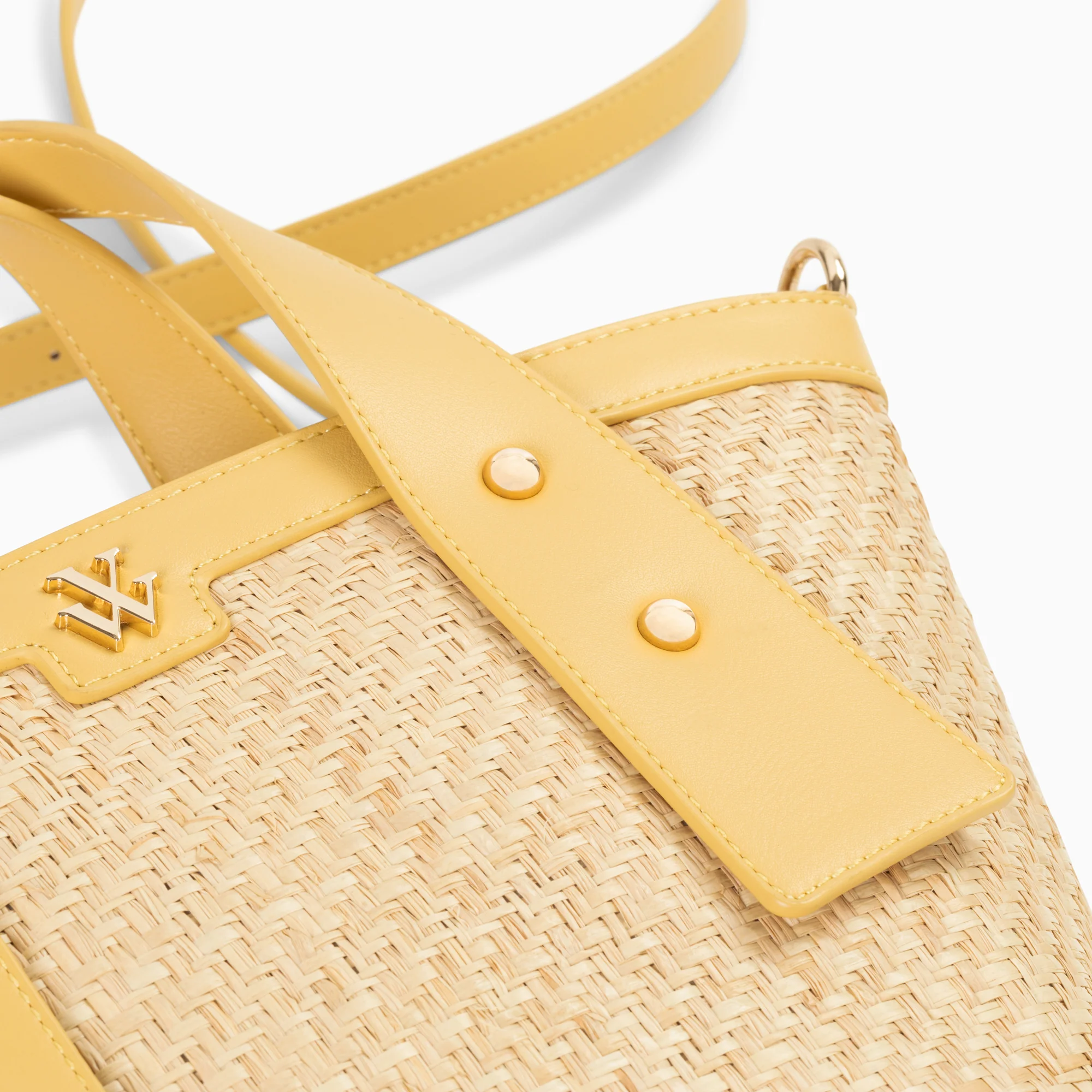 Sacs-Petit panier Juliana en raphia beige à détails jaunes