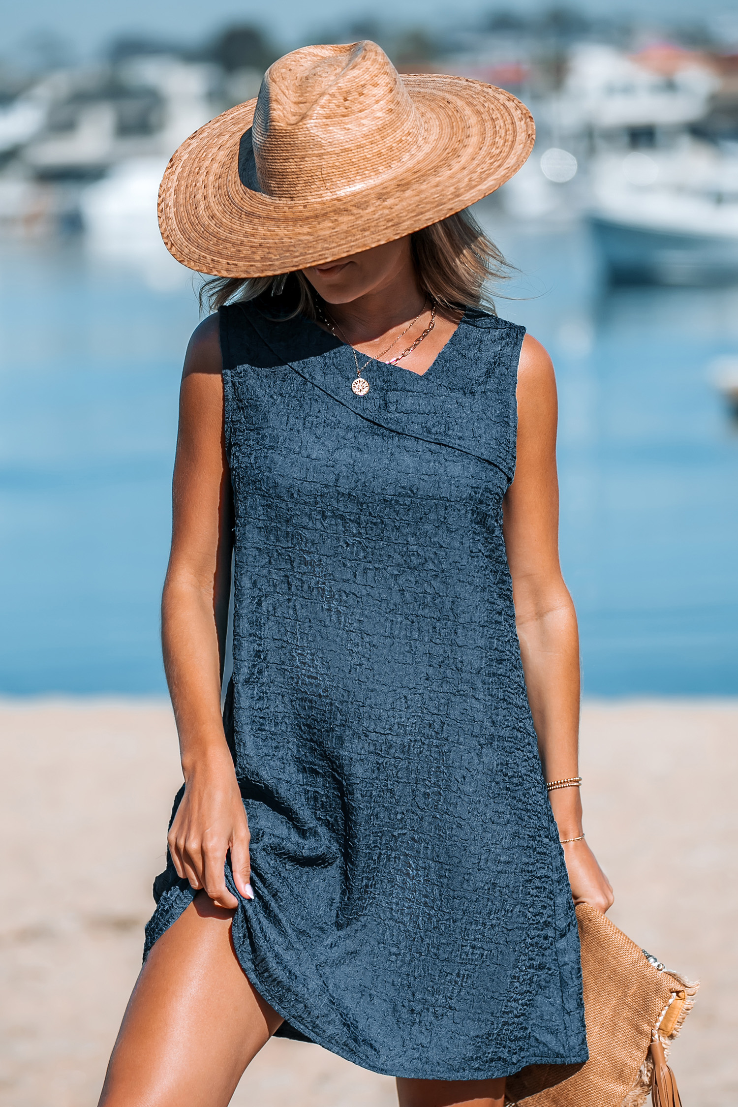 Robe midi à col rabattu bleue