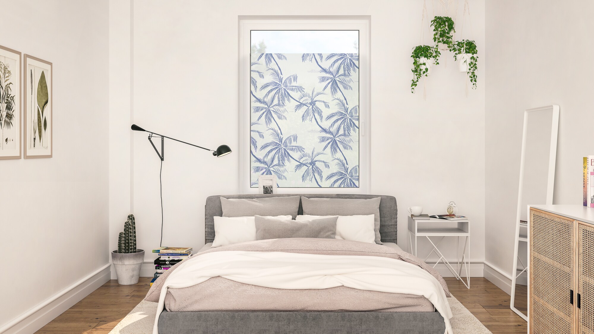 Lichtblick Fensterfolie selbstklebend, Sichtschutz, Blueprint Palms - Blau