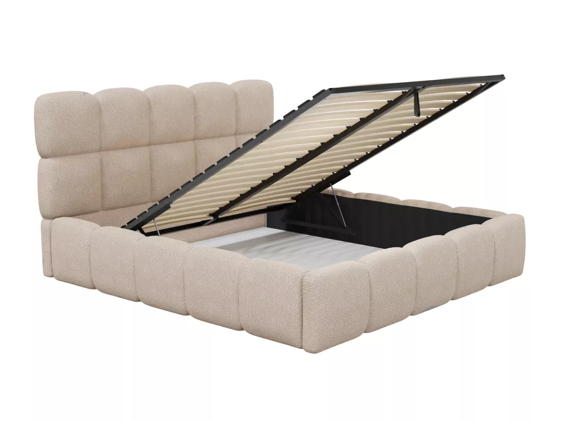 Lit coffre 180 x 200 cm - Tissu bouclette - Beige - DAMADO de Pascal Morabito