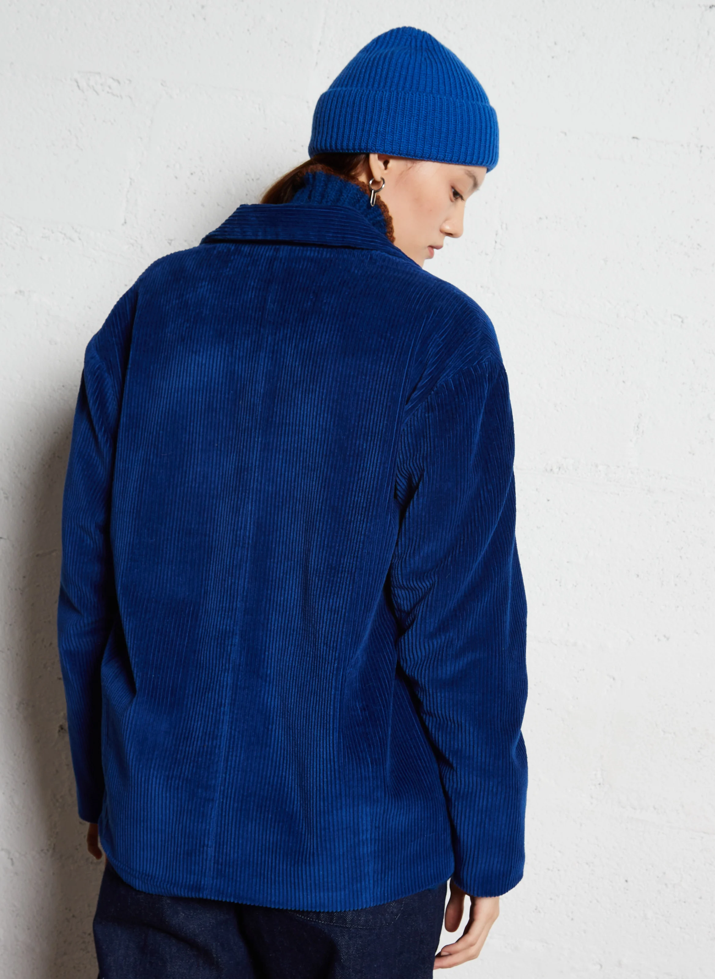 VIVIANE - Veste tailleur côtelé en coton bio | Bleu