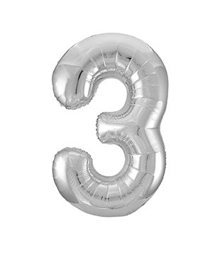 3 Jaar Cijfer Ballon Zilver Leeg 86cm