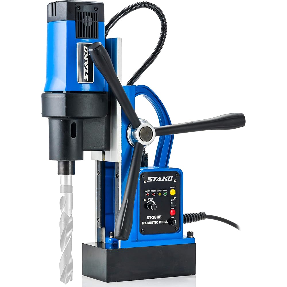 STAKO Perceuse magnétique 1800 W avec mallette ST-28RE Ø max. 80 mm – Force magnétique 16500N – Carotteuse portable pour travail des métaux avec Weldon 19 mm et mandrin 3-16 mm et support fileté M3 : Bricolage
