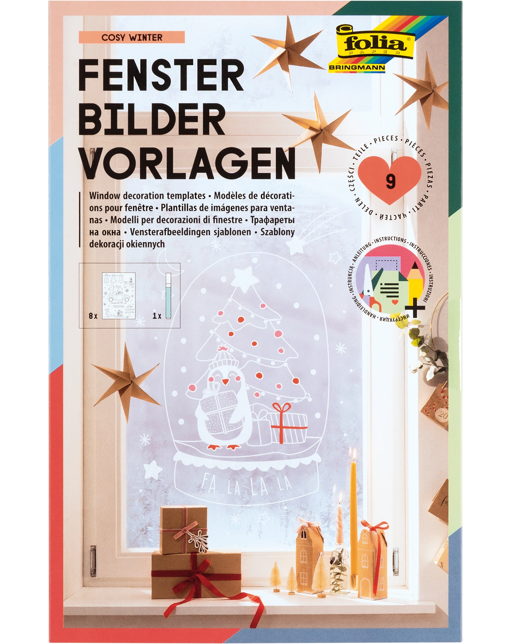 Fensterbilder Vorlagen COSY WINTER mit Kreidemarker