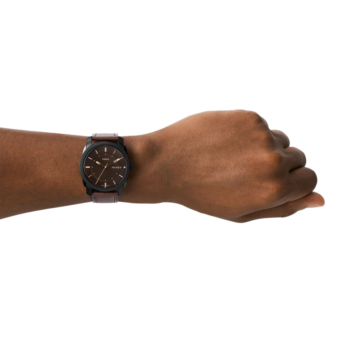 Montre FOSSIL Machine homme acier noir bracelet cuir marron