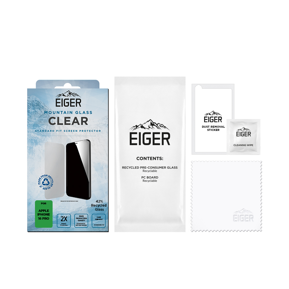 iPhone 16 Pro Mountainglass 2.5D Panzer Glas Displayschutz Case Friendly aus Recycelten Materialien (EGSP00975)