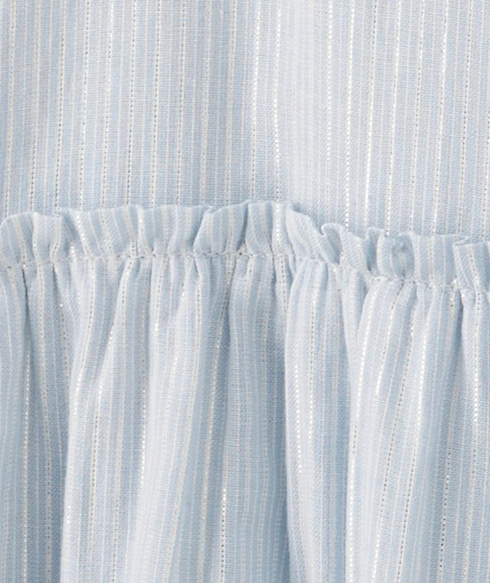 BLOUSE BÉBÉ FILLE BLEU CIEL À RAYURES COULEUR ARGENTÉE