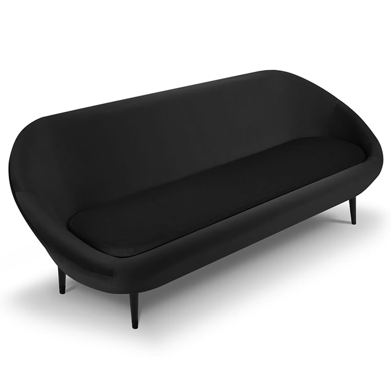 Mazzini Sofas Canapé velours petale 3 places noir - 222x90x92 cm