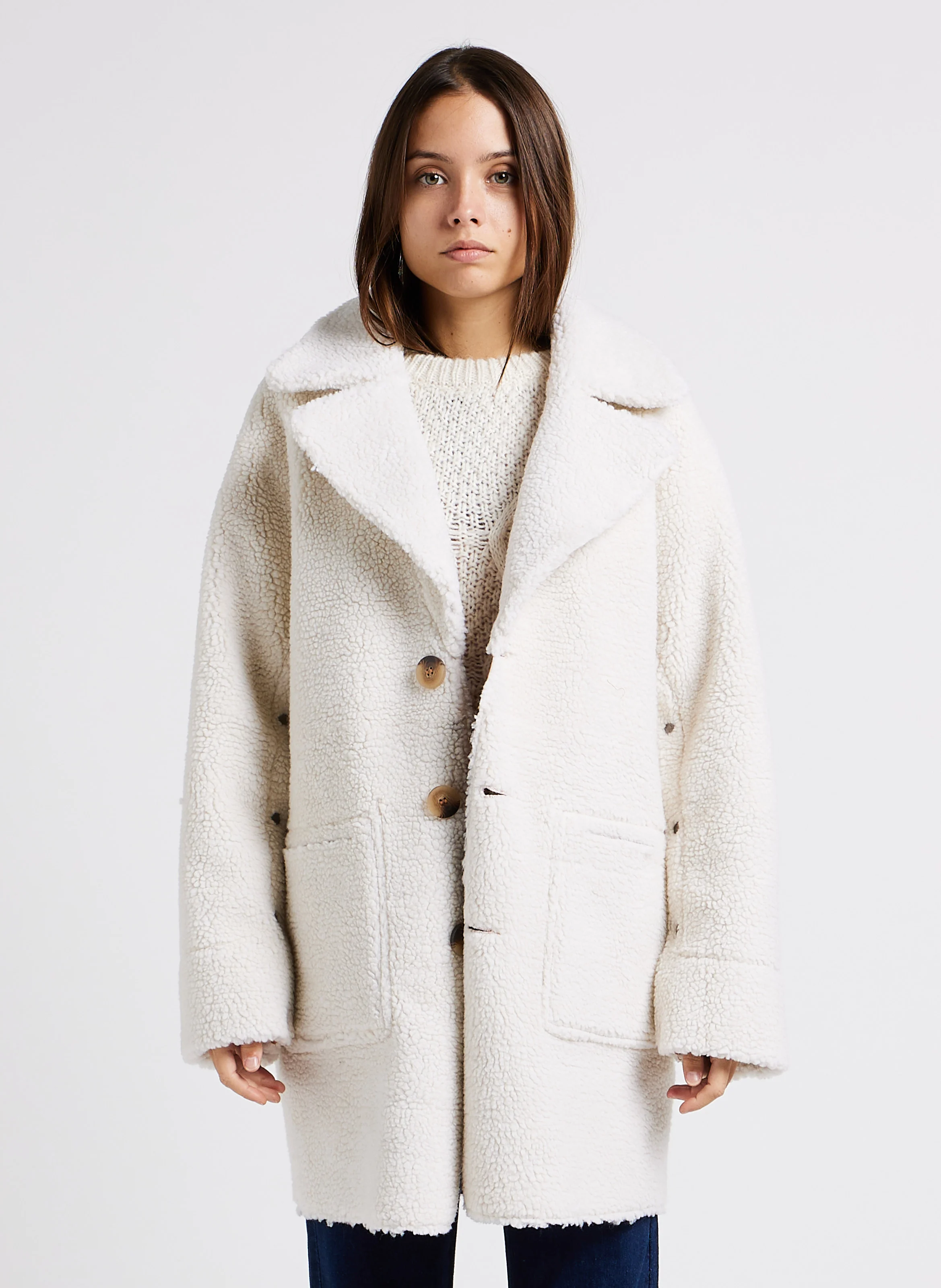 LOAL - Manteau col tailleur en fausse fourrure | Marron