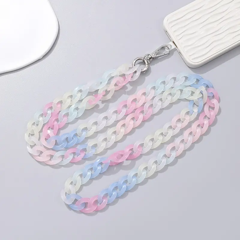 (120cm) Universal Necklace Handykette Umhängeband für Schutzhülle mit Acrylsteinen   1x Einlage - Bunt / Transparent