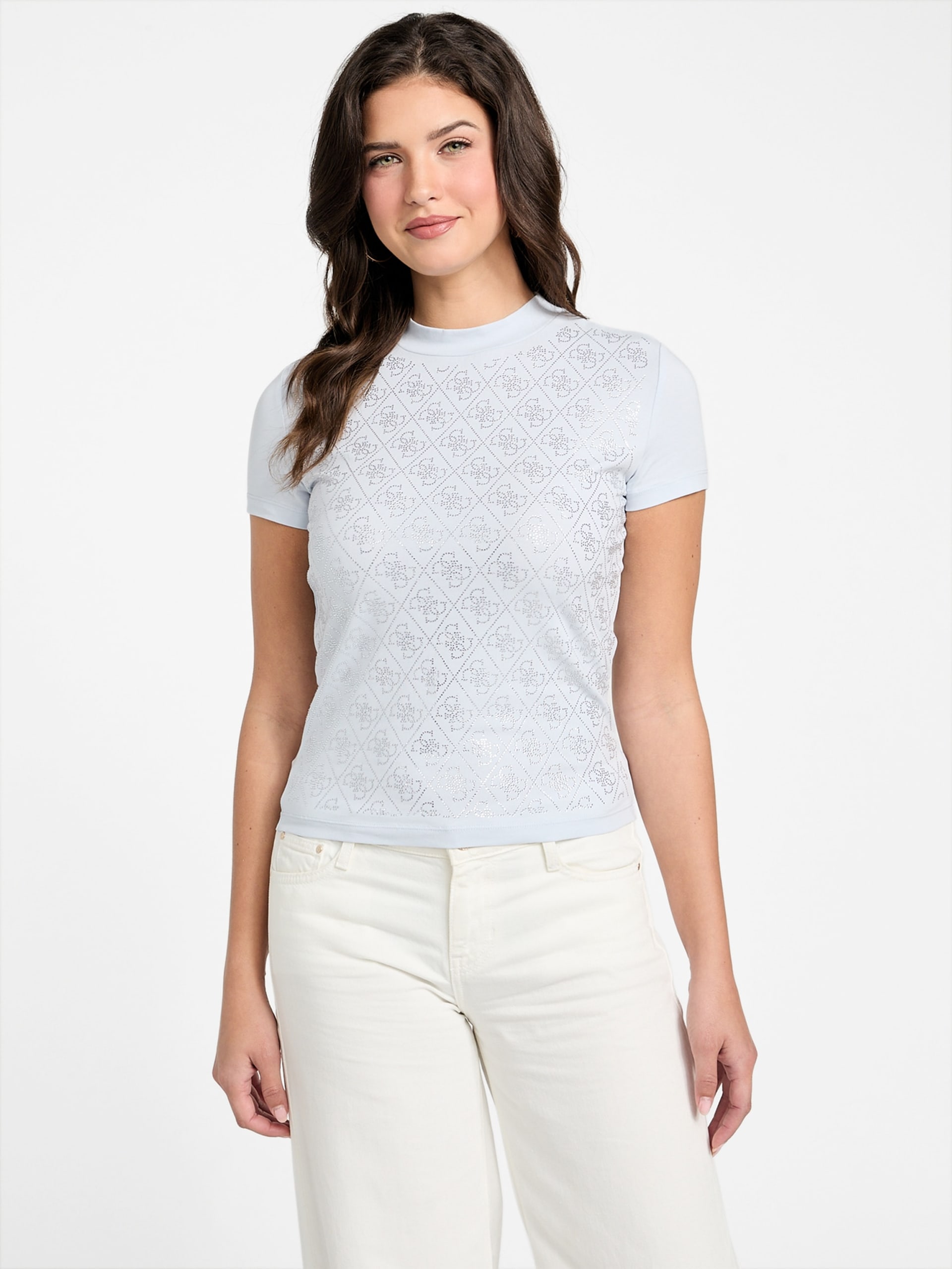 Camiseta de gola alta com strass Quattro G