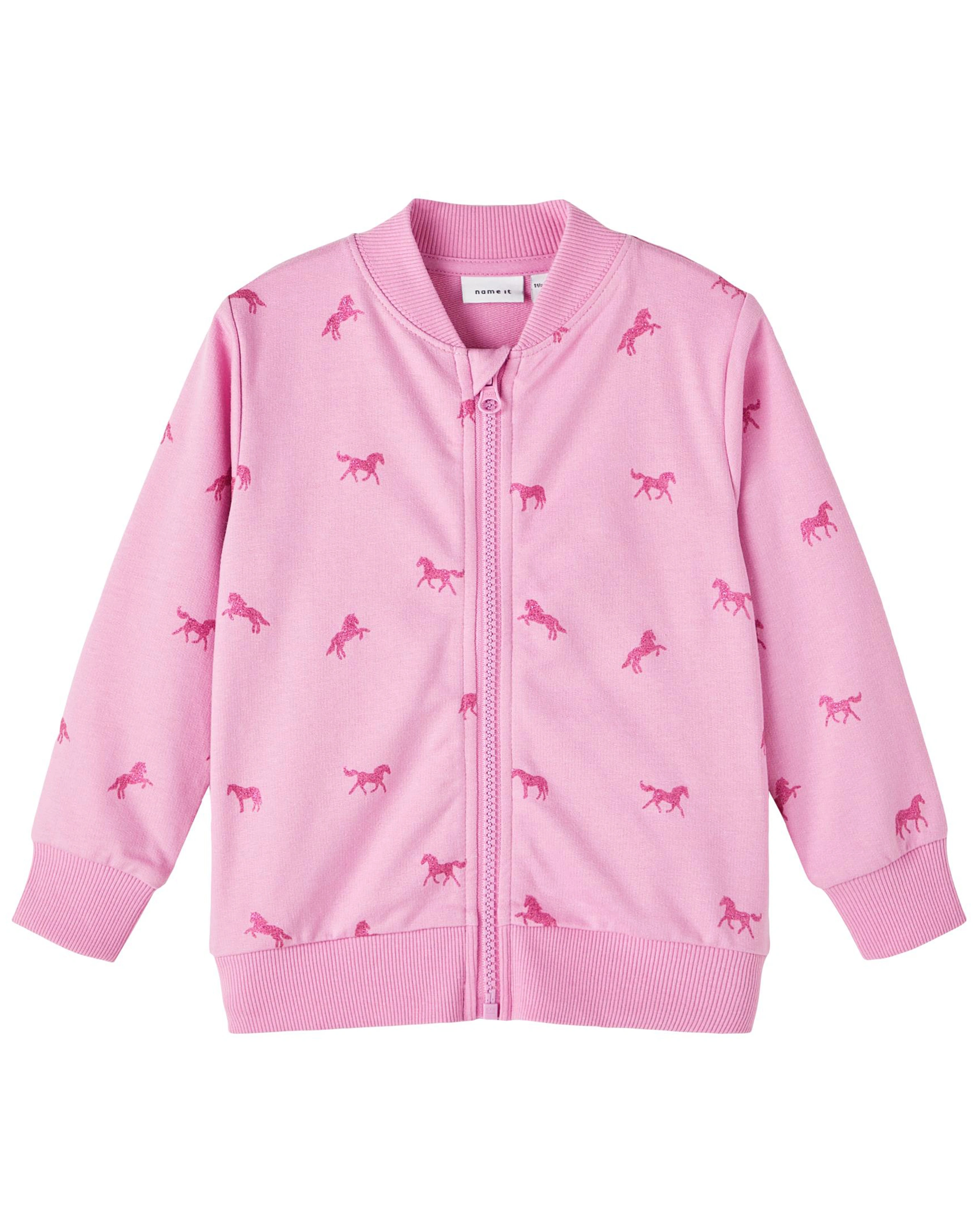 Sweatjacke NMFBASCHA - HORSES AOP in cyclamen