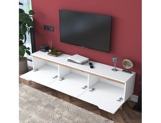 CONCEPT1 - Meuble TV D1 - 2472 Blanc, Noyer 180 x 48,6 x 35