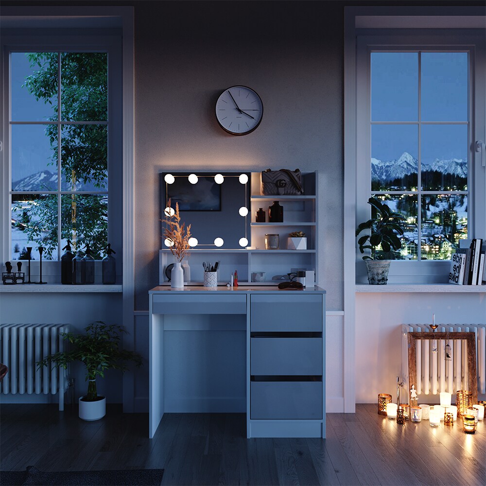 Vicco Schminktisch Sherry Weiß Hochglanz 90 x 75 cm Spiegel Regal LED modern