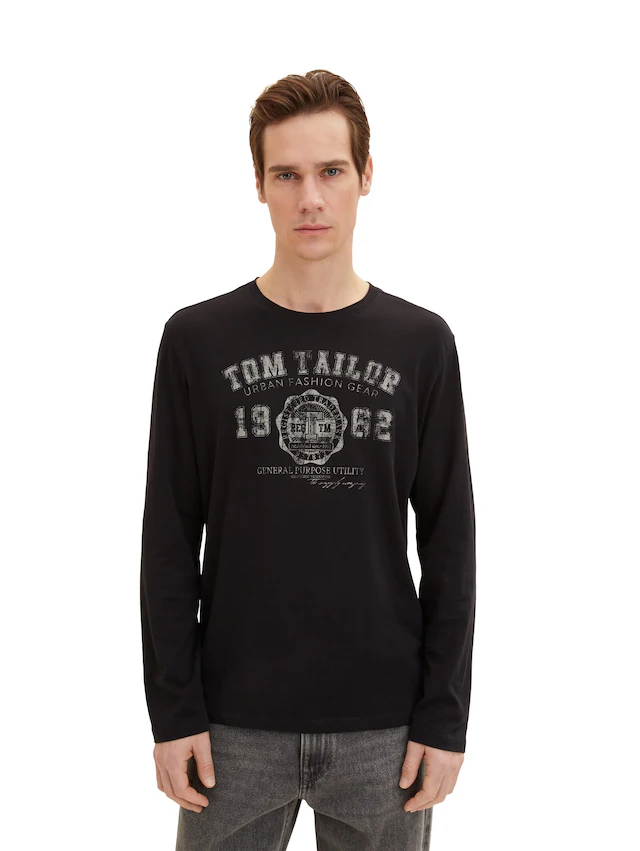TOM TAILOR Langarmshirt, 2 Stk. mit Logo Print