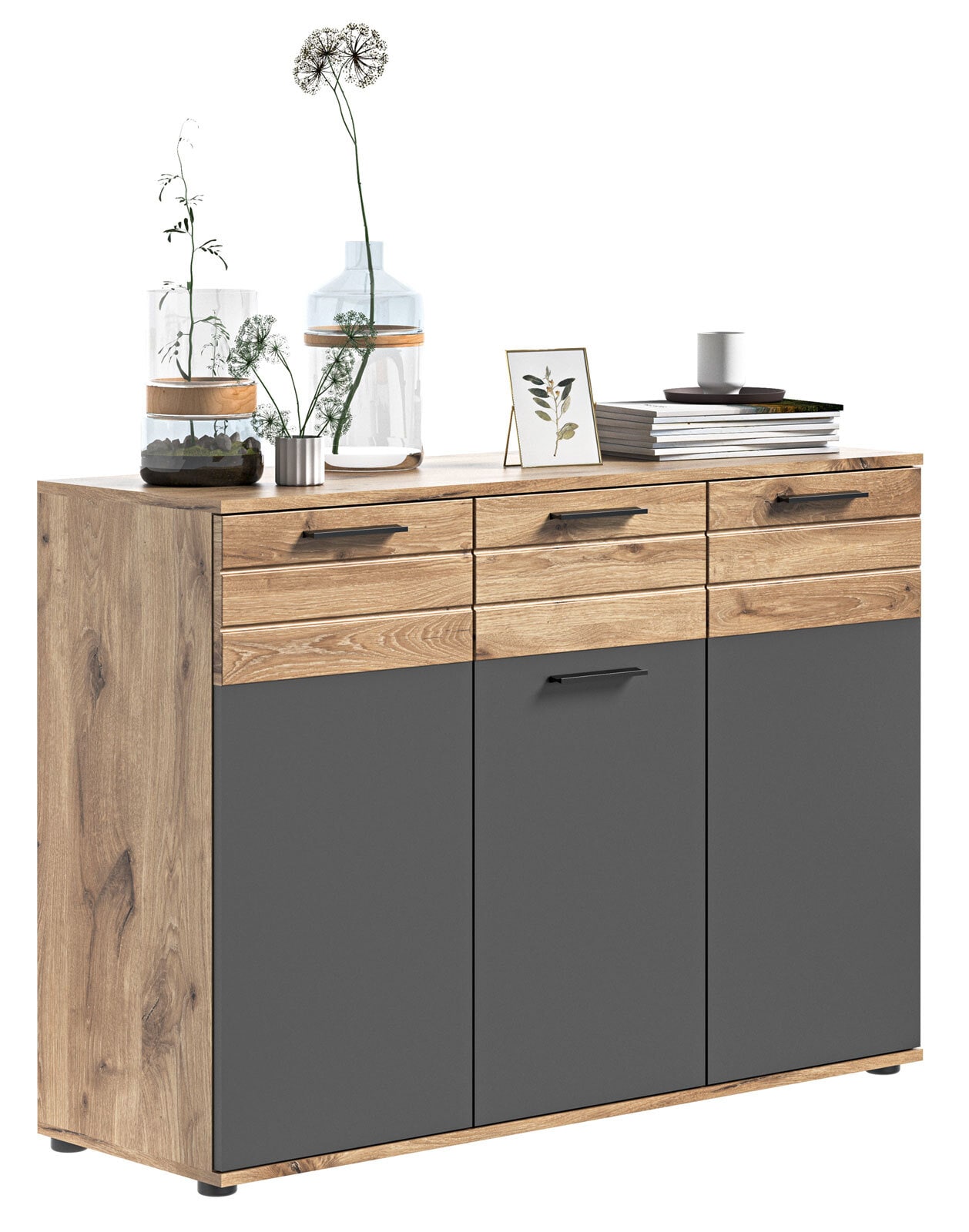 Kommode Mason Basalt grau braun / Nox Oak 120x87x40