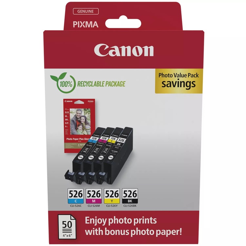 Canon CLI-526 Tintenpatronen Value Pack, cyan, gelb, magenta, schwarz