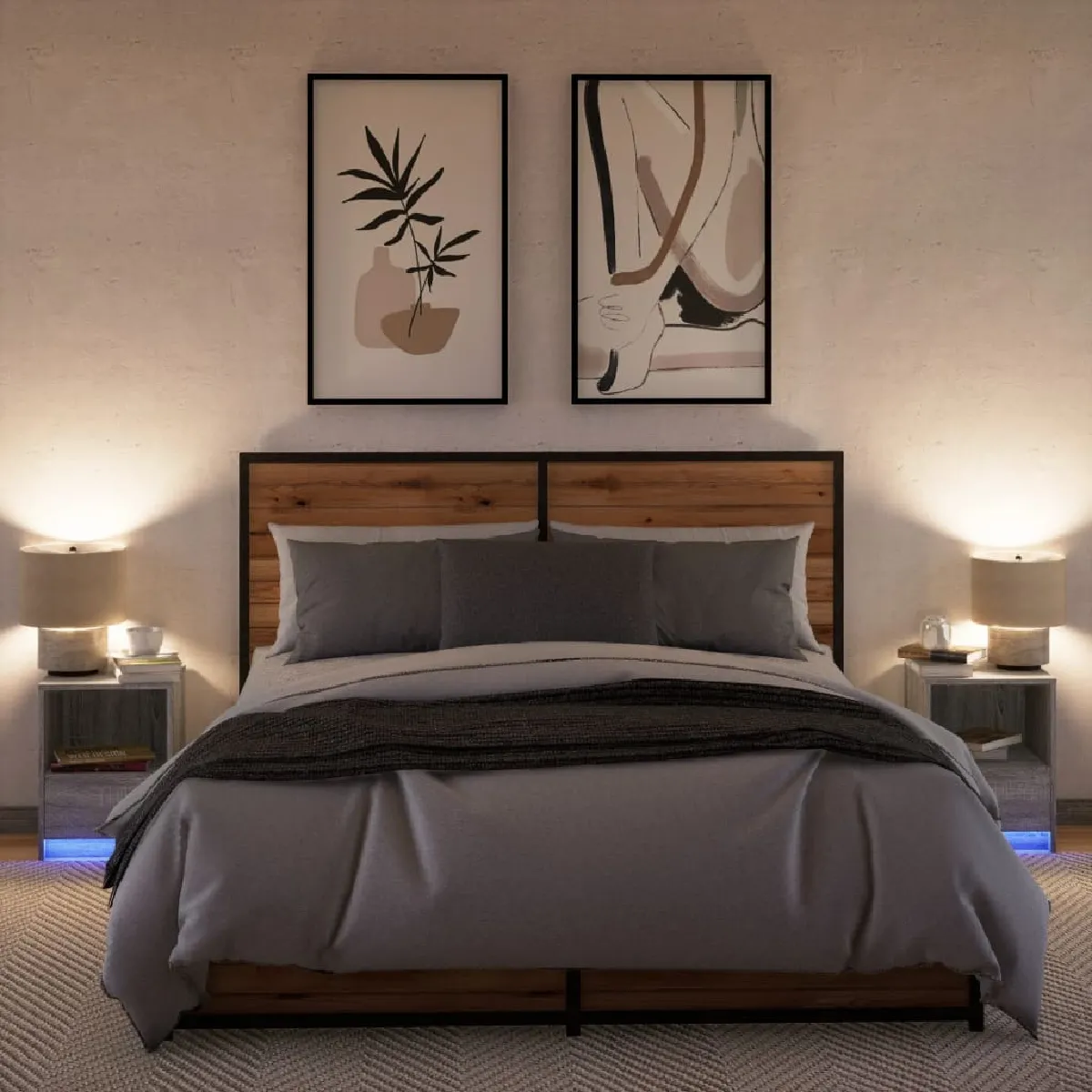 vidaXL Armoires Chevet LED Sonoma Gris