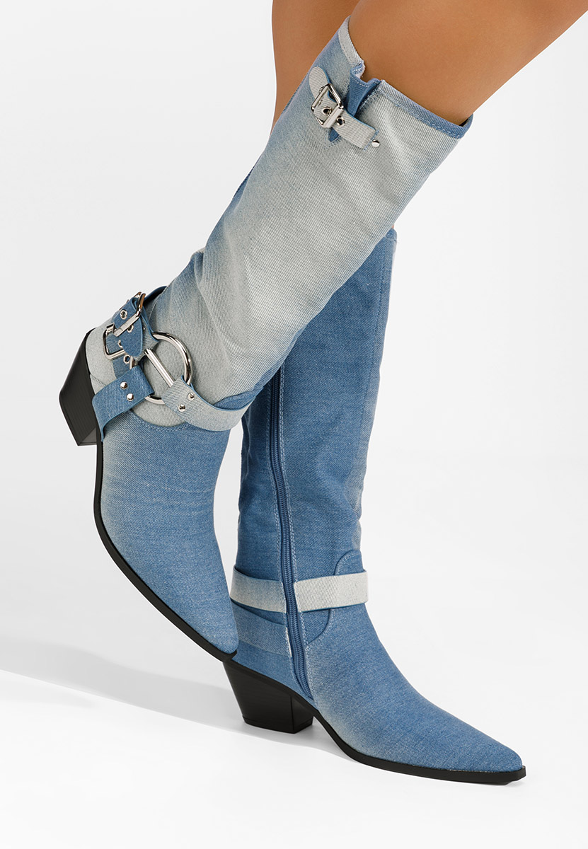 Bottes à talon carré denim Laoise V2
