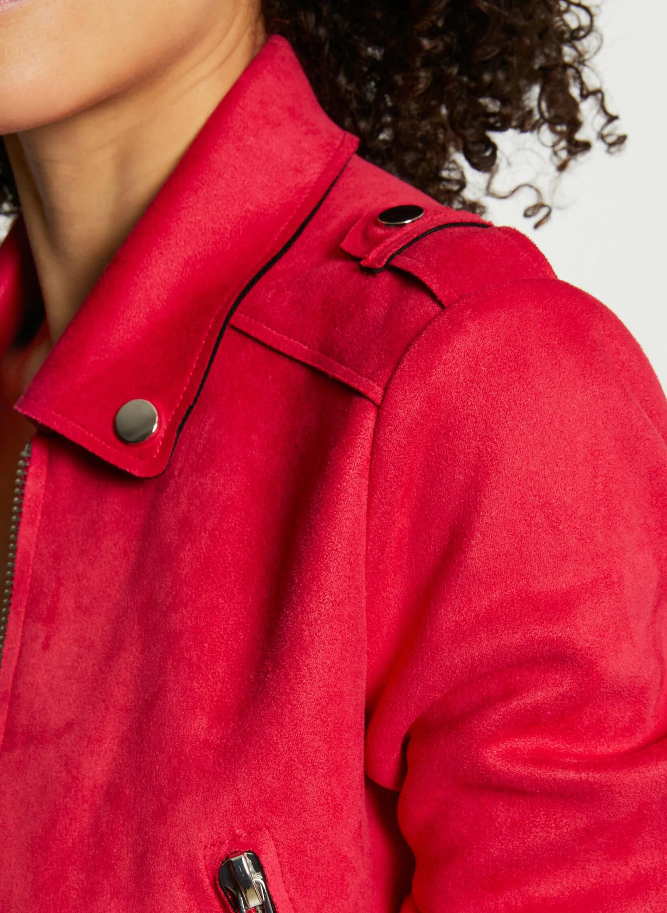 Veste blazer col classique aspect suédine| Rose