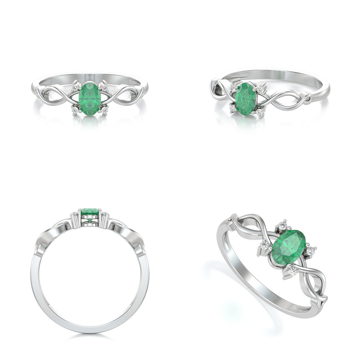 Bague ADEN Or 585 Blanc Emeraude et diamants 1.85grs