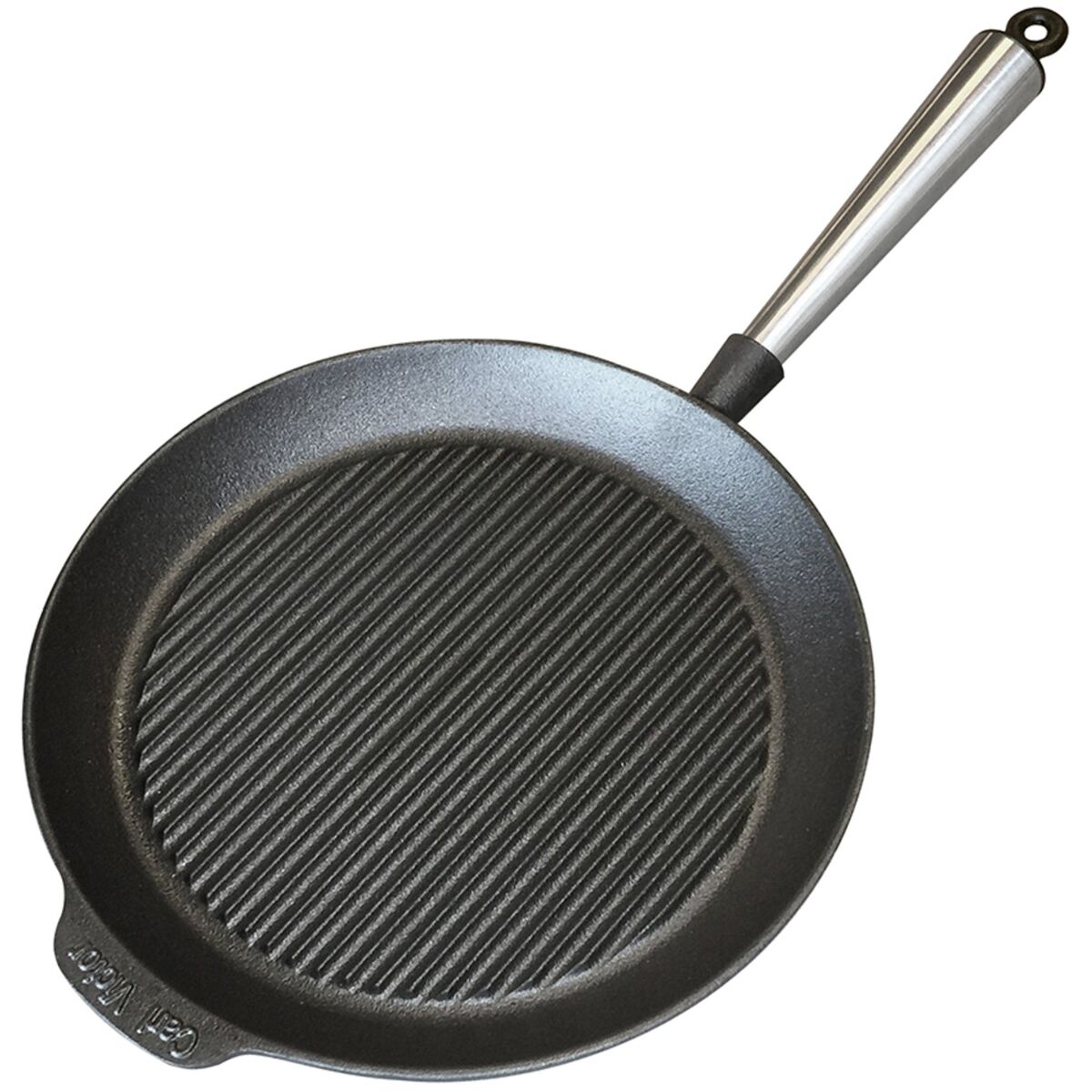 Grillpanne i støpejern 28 cm, stålhåndtak
