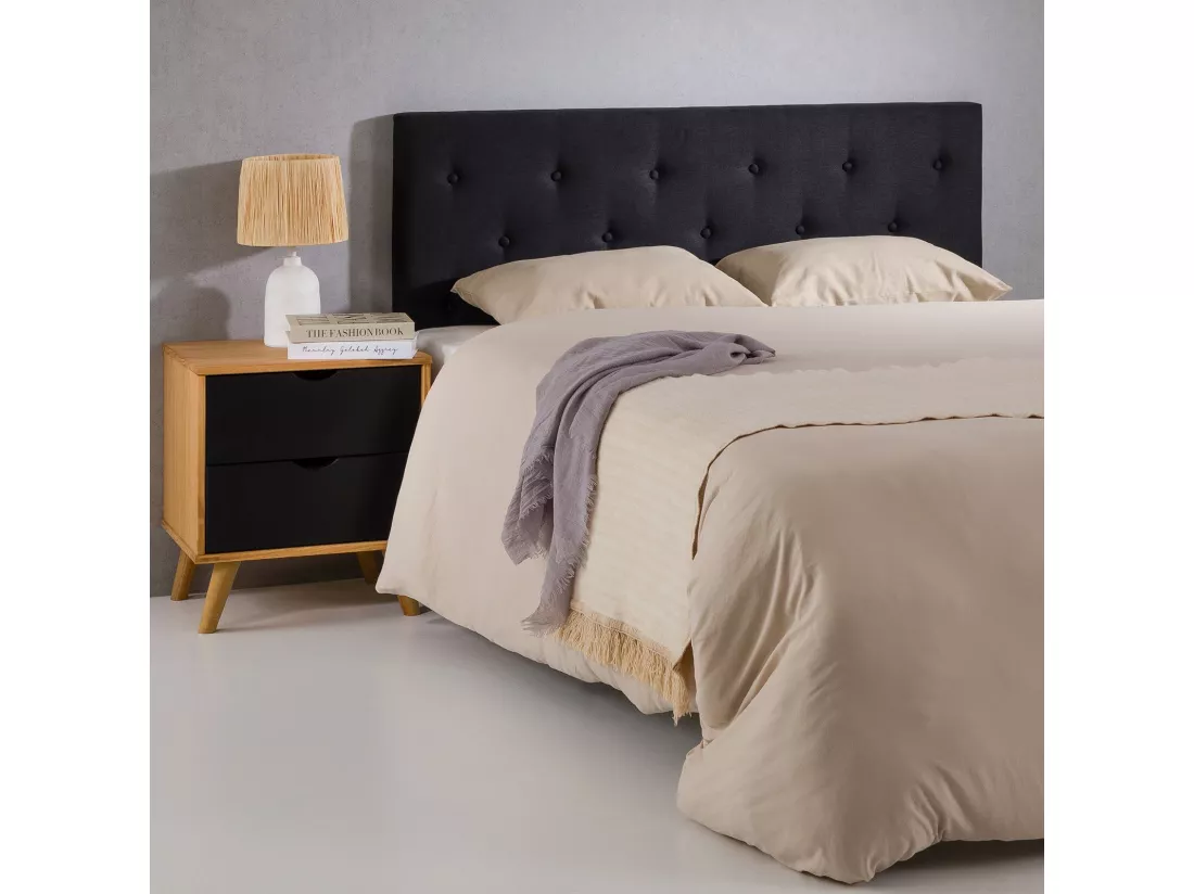 Tête de lit BLOMIN 140 capitonnée, En tissu rembourré, Pieds en bois, Design élégant, Pour lits 140 cm, Noir