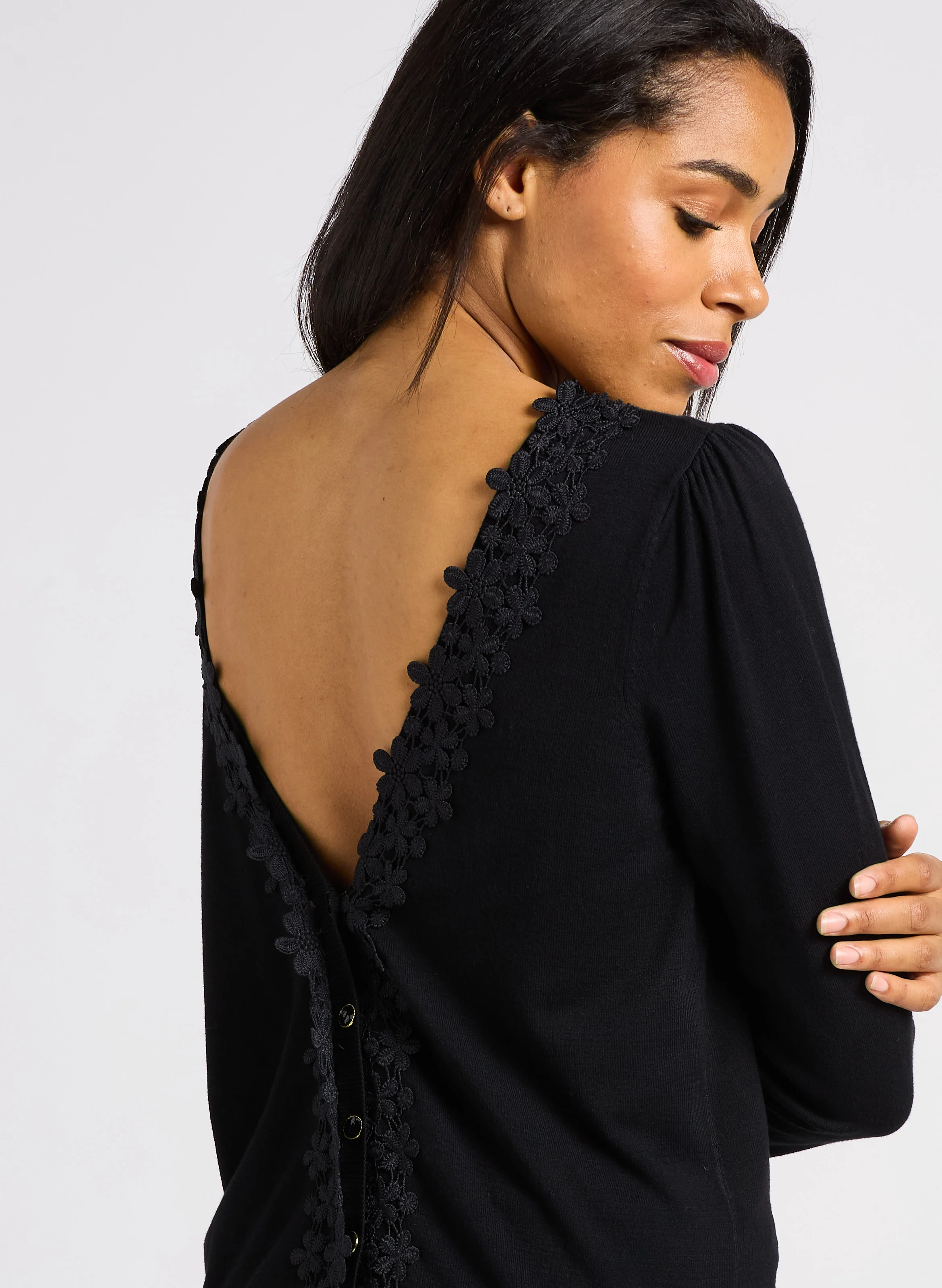 Cardigan droit à col V | Noir