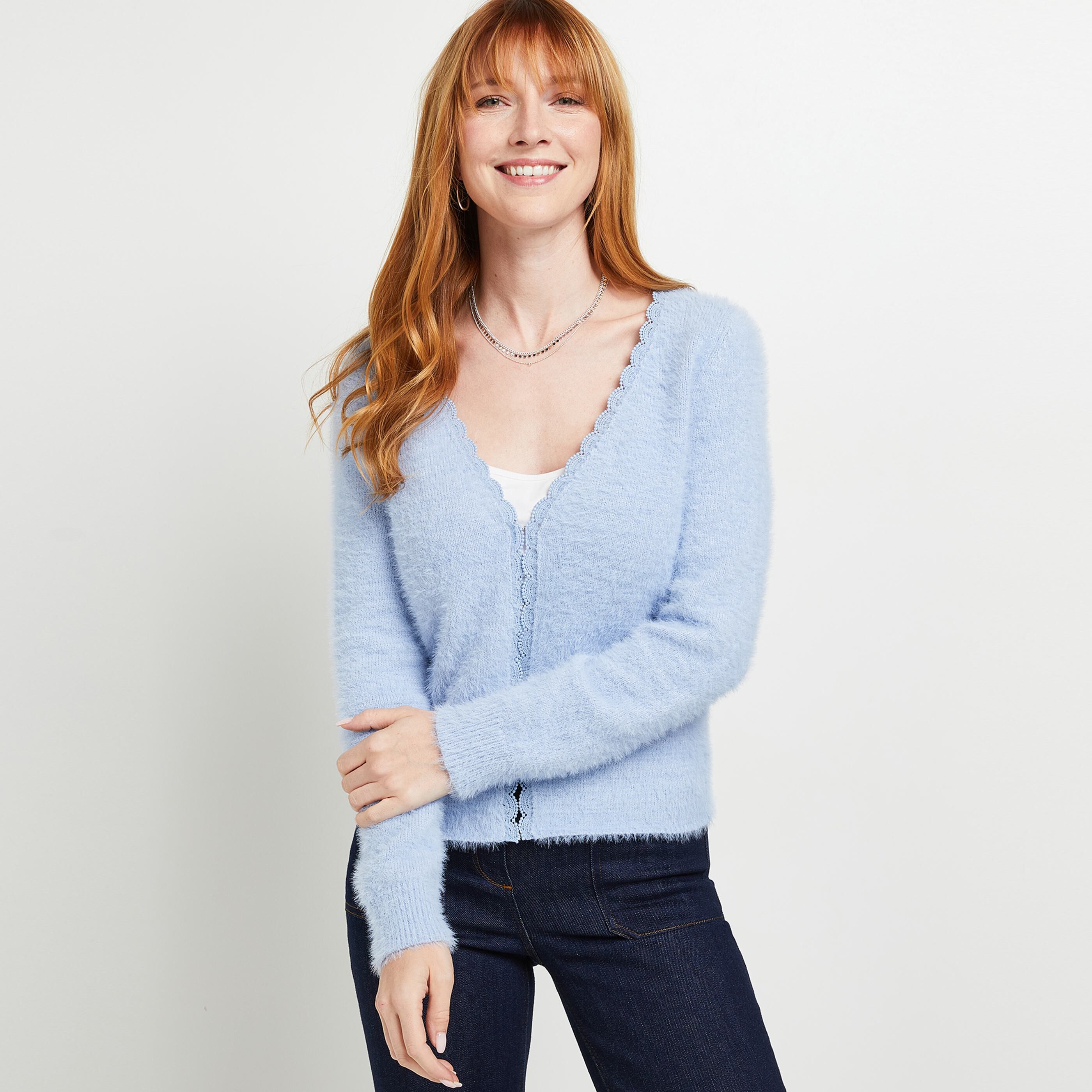 Gilet réversible en maille douce femme - BLEU CLAIR