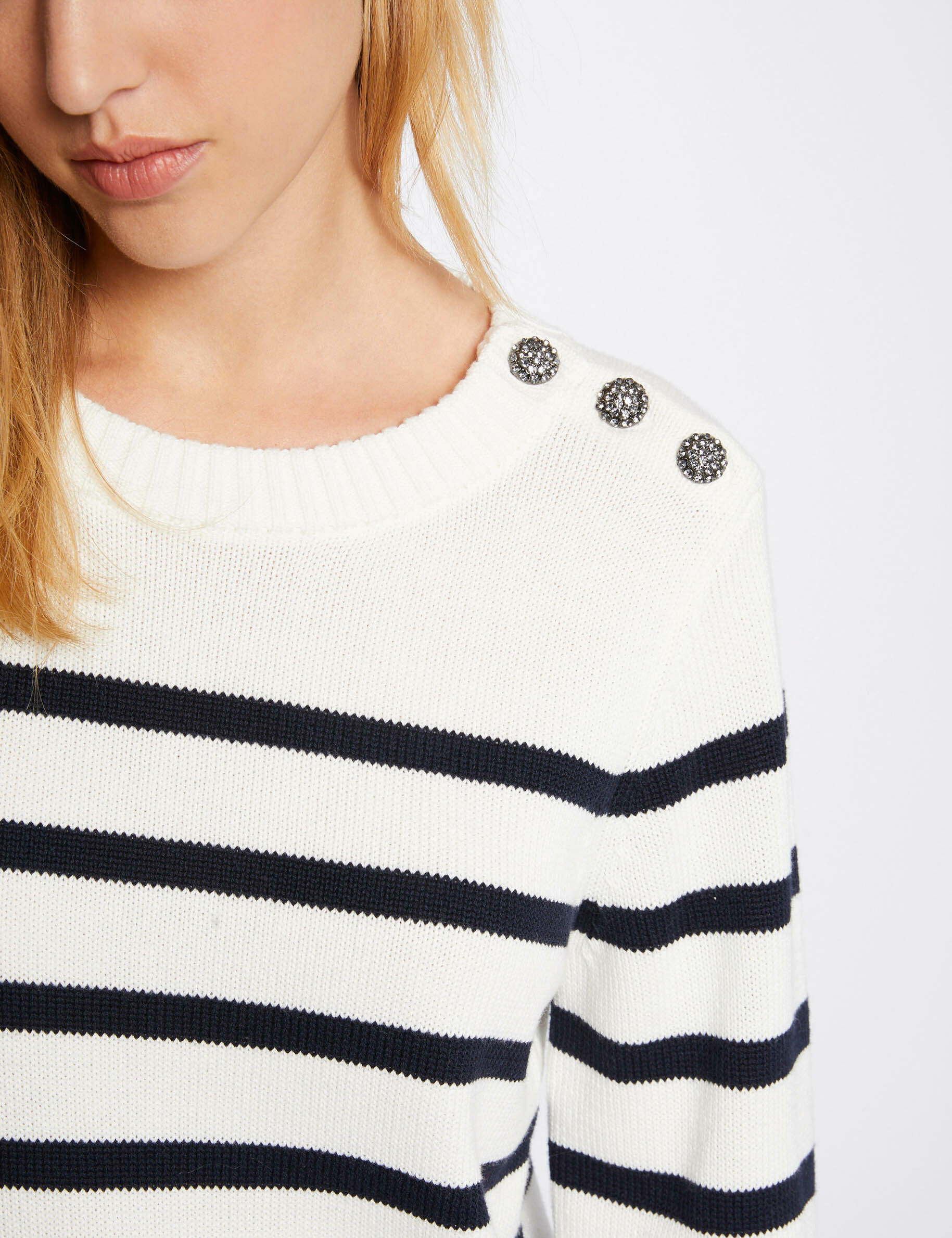 Pull manches longues à rayures ivoire femme - ivoire